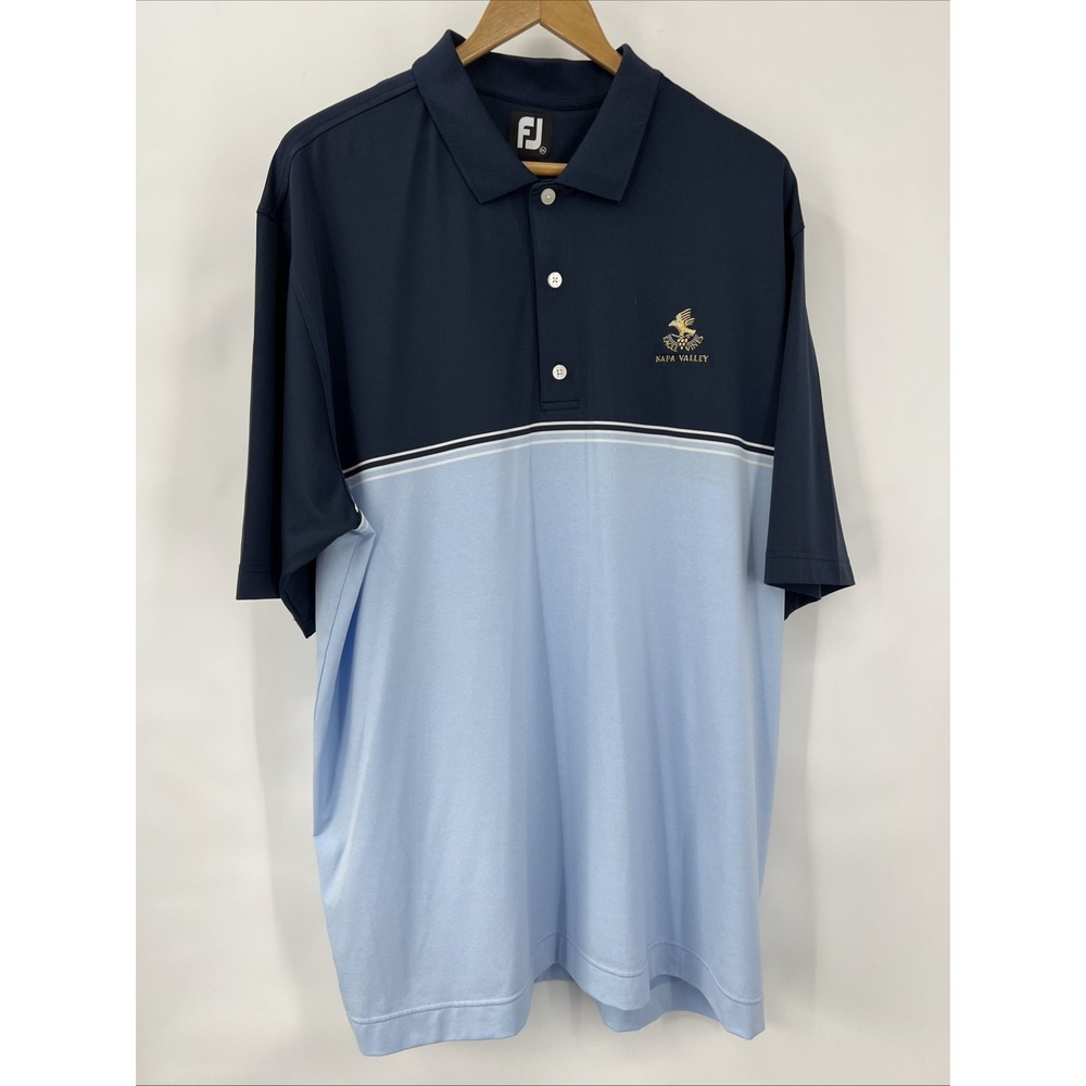 FootJoy Mens 2XL‎ Navy Blue Eagle Vines Napa Valley Golf Polo Shirt Short Sleeve